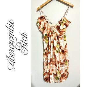 Abercrombie & Fitch Floral Cream Ruffled Halter String Mini Dress NEW Large
